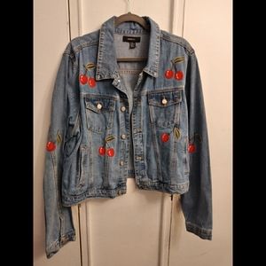 Women Plus size Jean Jacket with Cherries